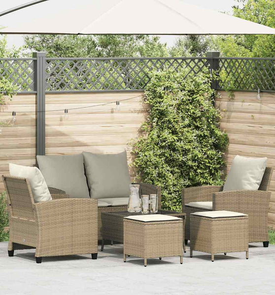 6-tlg. Garten-Sofagarnitur mit Kissen Beige Poly Rattan