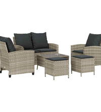 6-tlg. Garten-Sofagarnitur mit Kissen Hellgrau Poly Rattan