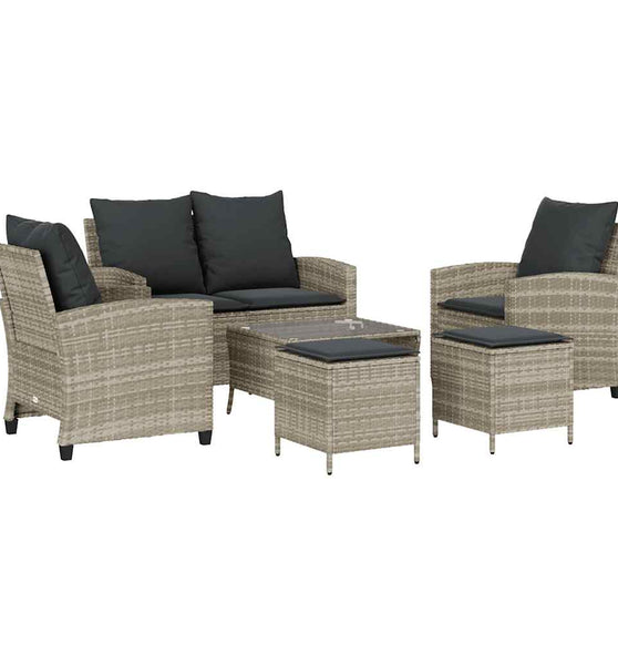 6-tlg. Garten-Sofagarnitur mit Kissen Hellgrau Poly Rattan