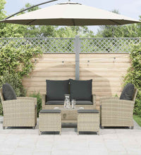 6-tlg. Garten-Sofagarnitur mit Kissen Hellgrau Poly Rattan