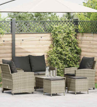 6-tlg. Garten-Sofagarnitur mit Kissen Hellgrau Poly Rattan