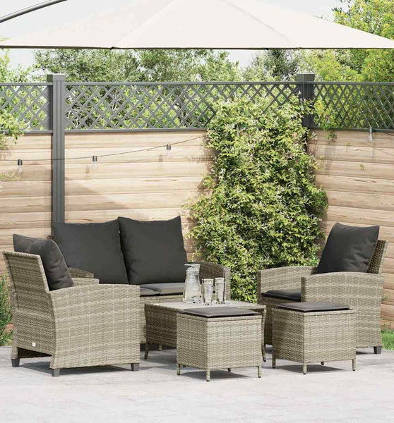 6-tlg. Garten-Sofagarnitur mit Kissen Hellgrau Poly Rattan