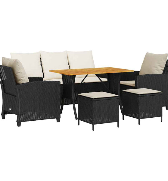 6-tlg. Garten-Sofagarnitur mit Kissen Schwarz Poly Rattan