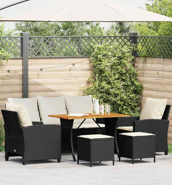 6-tlg. Garten-Sofagarnitur mit Kissen Schwarz Poly Rattan