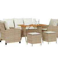 6-tlg. Garten-Sofagarnitur mit Kissen Beige Poly Rattan