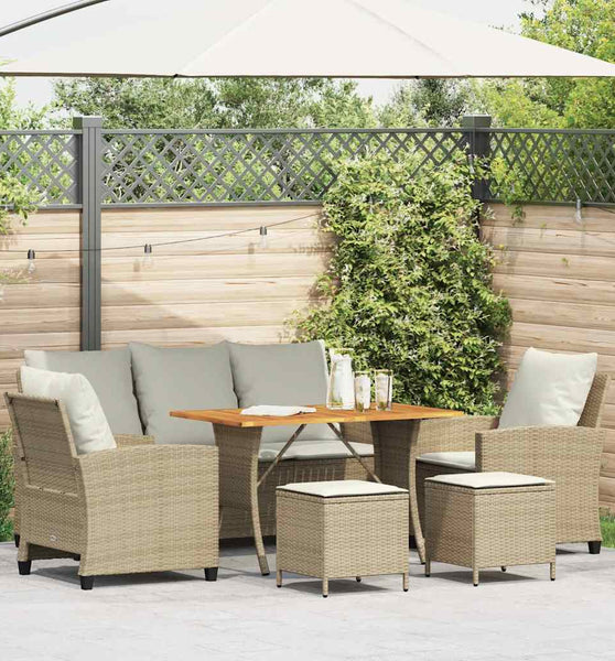 6-tlg. Garten-Sofagarnitur mit Kissen Beige Poly Rattan