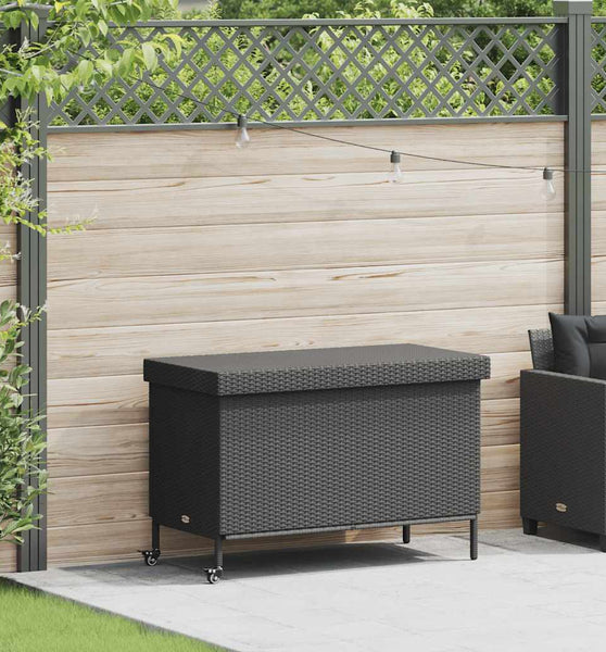 Gartentruhe mit Rollen Schwarz 110x55x73 cm Poly Rattan