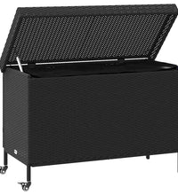 Gartentruhe mit Rollen Schwarz 110x55x73 cm Poly Rattan