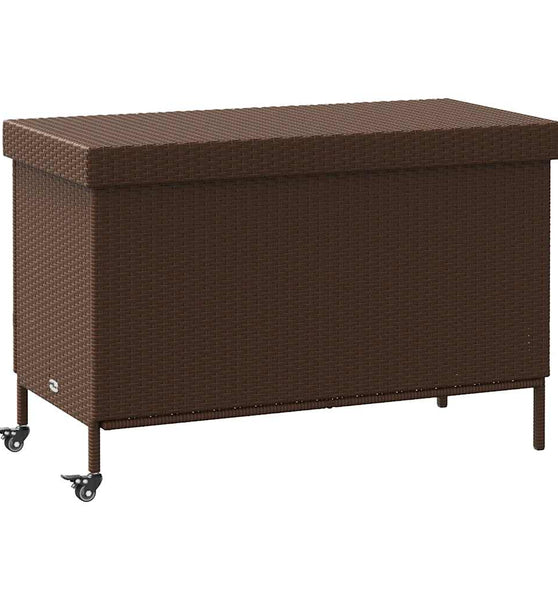 Gartentruhe mit Rollen Braun 110x55x73 cm Poly Rattan