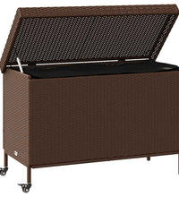 Gartentruhe mit Rollen Braun 110x55x73 cm Poly Rattan