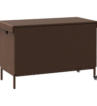 Gartentruhe mit Rollen Braun 110x55x73 cm Poly Rattan