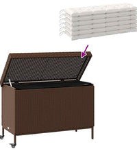 Gartentruhe mit Rollen Braun 110x55x73 cm Poly Rattan