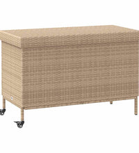 Gartentruhe mit Rollen Beige 110x55x73 cm Poly Rattan