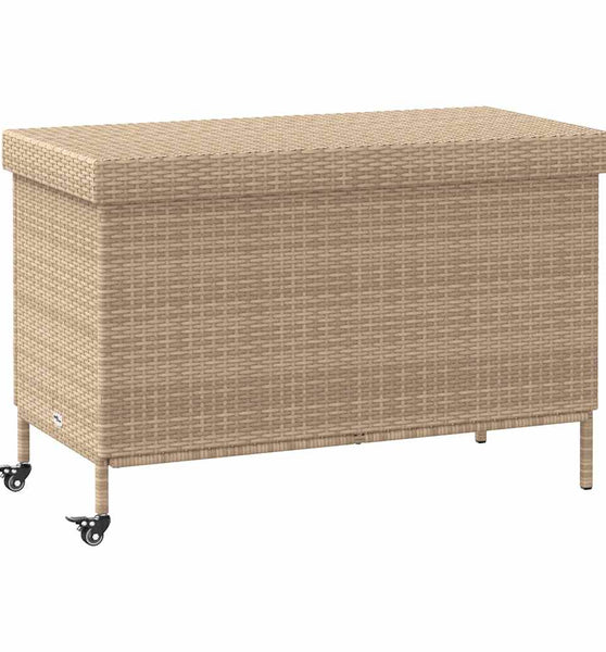 Gartentruhe mit Rollen Beige 110x55x73 cm Poly Rattan