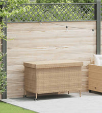 Gartentruhe mit Rollen Beige 110x55x73 cm Poly Rattan