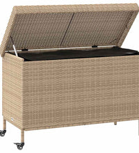 Gartentruhe mit Rollen Beige 110x55x73 cm Poly Rattan