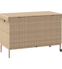 Gartentruhe mit Rollen Beige 110x55x73 cm Poly Rattan