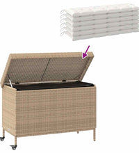 Gartentruhe mit Rollen Beige 110x55x73 cm Poly Rattan