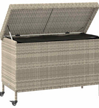 Gartentruhe mit Rollen Hellgrau 110x55x73 cm Poly Rattan