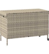 Gartentruhe mit Rollen Hellgrau 110x55x73 cm Poly Rattan