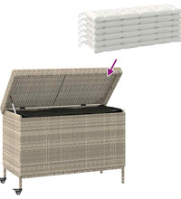 Gartentruhe mit Rollen Hellgrau 110x55x73 cm Poly Rattan