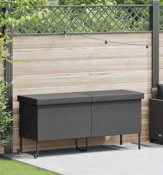 Gartentruhe mit Rollen Schwarz 160x55x75 cm Poly Rattan