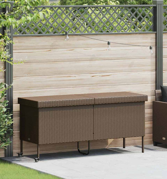 Gartentruhe mit Rollen Braun 160x55x75 cm Poly Rattan