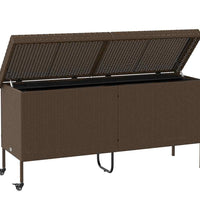 Gartentruhe mit Rollen Braun 160x55x75 cm Poly Rattan