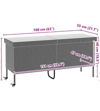 Gartentruhe mit Rollen Grau 160x55x75 cm Poly Rattan