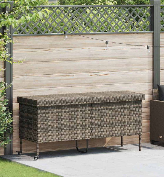 Gartentruhe mit Rollen Grau 160x55x75 cm Poly Rattan