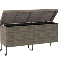 Gartentruhe mit Rollen Grau 160x55x75 cm Poly Rattan