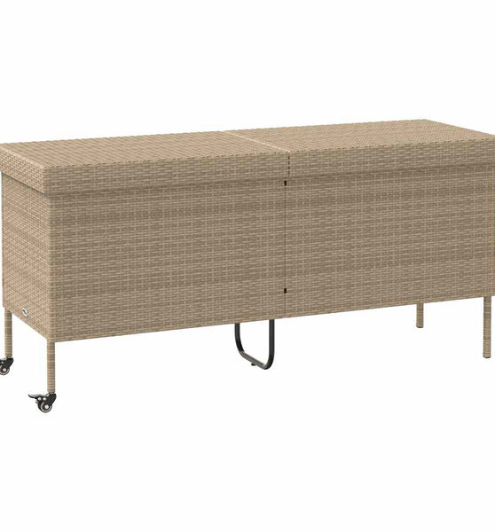 Gartentruhe mit Rollen Beige 160x55x75 cm Poly Rattan