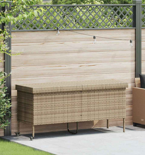 Gartentruhe mit Rollen Beige 160x55x75 cm Poly Rattan