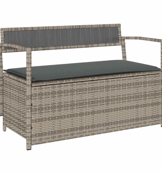 Gartenbank mit Stauraum und Kissen Grau Poly Rattan
