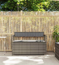 Gartenbank mit Stauraum und Kissen Grau Poly Rattan
