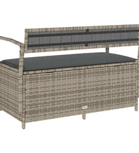 Gartenbank mit Stauraum und Kissen Grau Poly Rattan