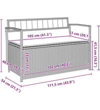 Gartenbank mit Stauraum und Kissen Grau Poly Rattan