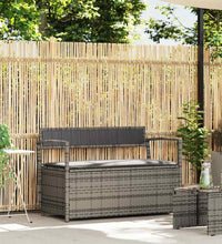 Gartenbank mit Stauraum und Kissen Grau Poly Rattan