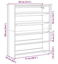 Schuhregal Braun Eichen-Optik 80x25x100 cm Holzwerkstoff