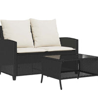 Gartensofa 2-Sitzer mit Kissen & Tisch Schwarz Poly Rattan