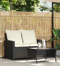 Gartensofa 2-Sitzer mit Kissen & Tisch Schwarz Poly Rattan