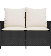 Gartensofa 2-Sitzer mit Kissen & Tisch Schwarz Poly Rattan