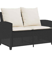 Gartensofa 2-Sitzer mit Kissen & Tisch Schwarz Poly Rattan