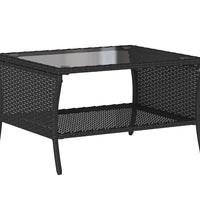 Gartensofa 2-Sitzer mit Kissen & Tisch Schwarz Poly Rattan