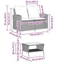 Gartensofa 2-Sitzer mit Kissen & Tisch Schwarz Poly Rattan