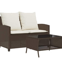 Gartensofa 2-Sitzer mit Kissen & Tisch Braun Poly Rattan