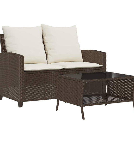 Gartensofa 2-Sitzer mit Kissen & Tisch Braun Poly Rattan