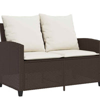 Gartensofa 2-Sitzer mit Kissen & Tisch Braun Poly Rattan