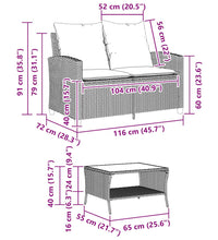 Gartensofa 2-Sitzer mit Kissen & Tisch Braun Poly Rattan