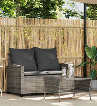 Gartensofa 2-Sitzer mit Kissen & Tisch Grau Poly Rattan